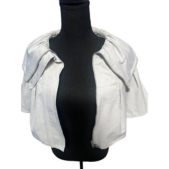 ELLE White Cropped Jacket With Puffy Sleeves & Zipper OFFICE ATTIRE WORKATTIRE - Picture 1 of 12